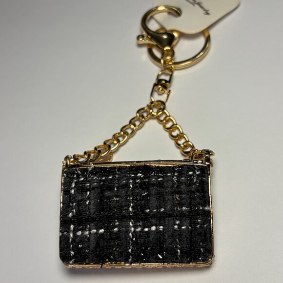 Fashion Jewelry Tweed Purse Keychain Gold Bag Charm Bling Paris Eiffel Tower - Picture 5 of 6